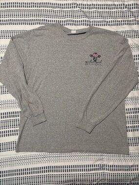 Women's Gray Long Sleeve Tee with Pink Accent